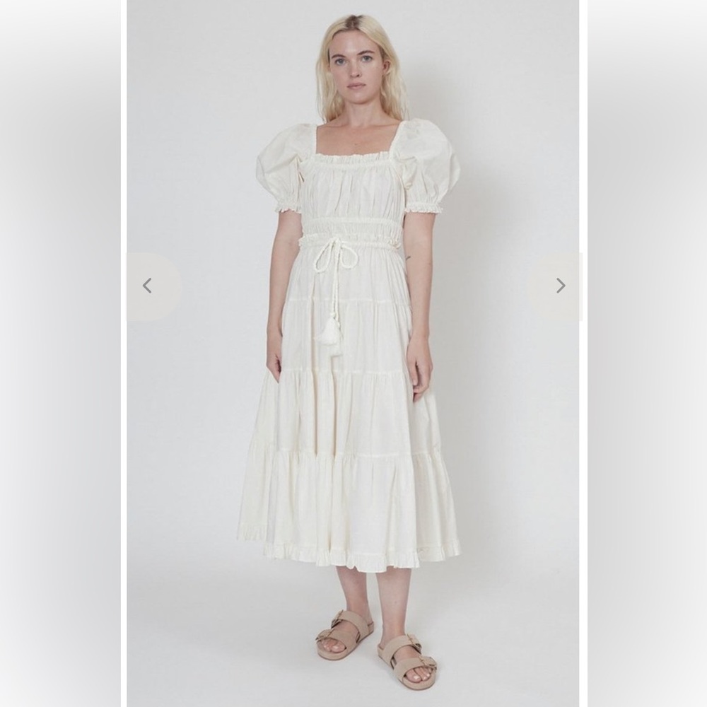 Ulla Johnson Iliana Off White Puff-Sleeve Tiered Midi Dress size 4 AKA Small